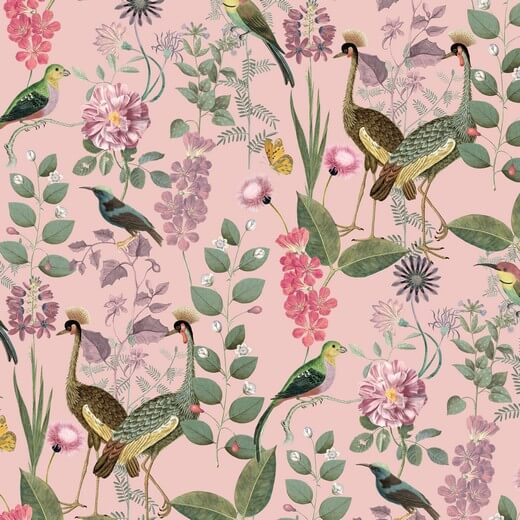 Canvas rosa Vögel/Blumen